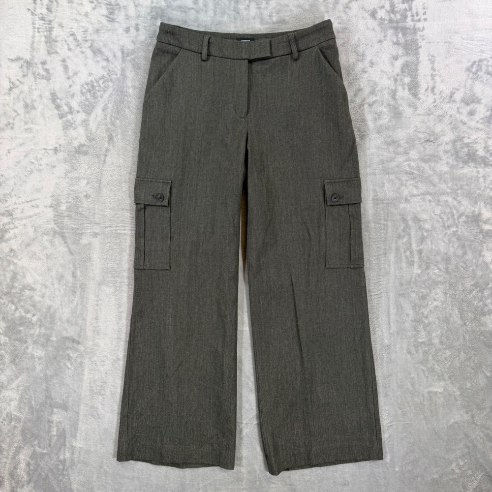 Express Editor Relaxed Cargo Trousers Women's 8R Gray Green Mid Rise Pants